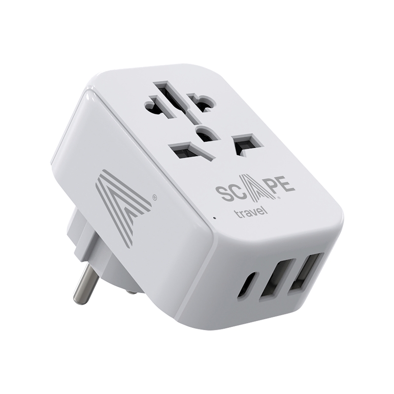 Scape Travel Adaptador de viaje Internacional a Schuko con 1 USB-C + 2 USB-A  15W