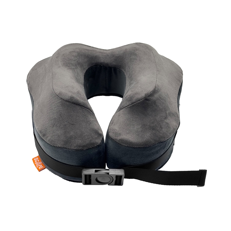 Scape Travel Almohada de viaje viscoelástica Premium con cierre clip gris y funda de transporte