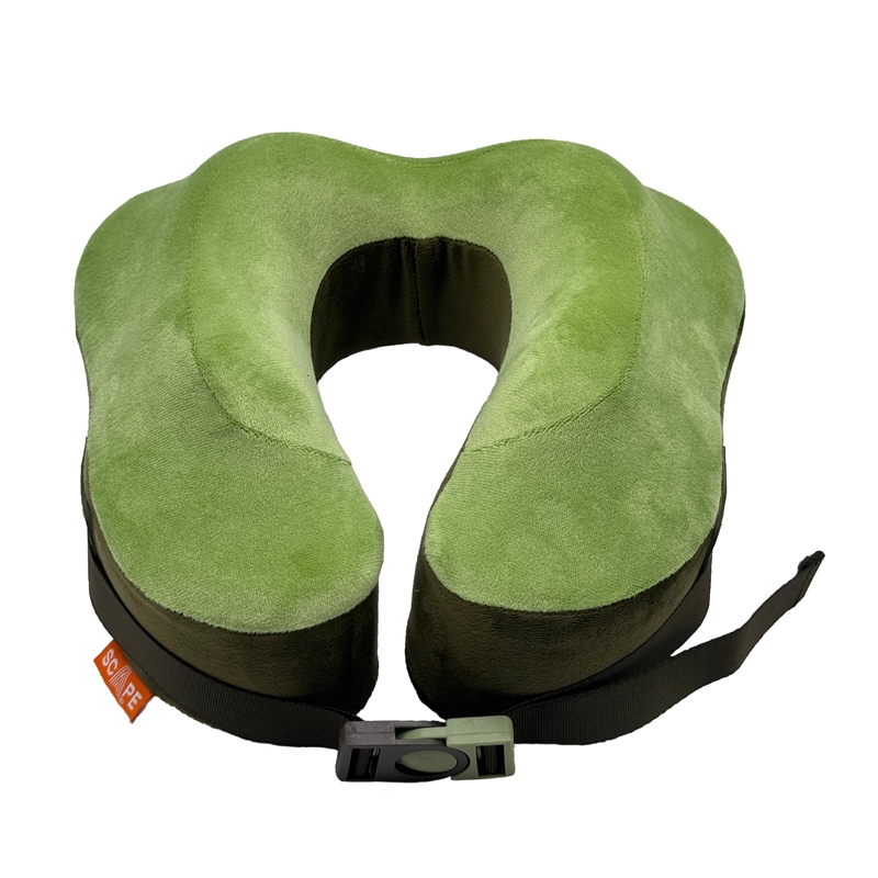 Scape Travel Almohada de viaje viscoelástica Premium con cierre clip verde y funda de transporte