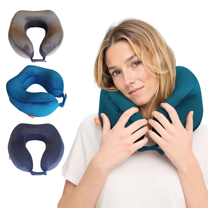 Scape Travel Almohada de viaje viscoelástica con cierre Velcro (gris, azul, azul petróleo)