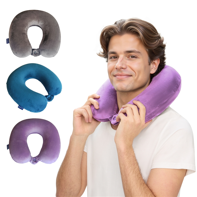 Scape Travel Almohada de viaje viscoelástica con cierre clip (gris, azul petróleo, lila)