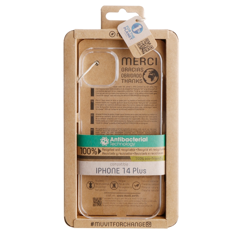 muvit for change carcasa compatible con Apple iPhone 14 Plus transparente antibacterias