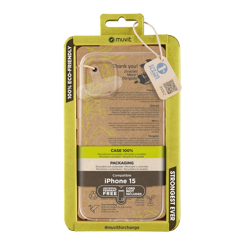 muvit for change funda compatible con Apple iPhone 15 transparente