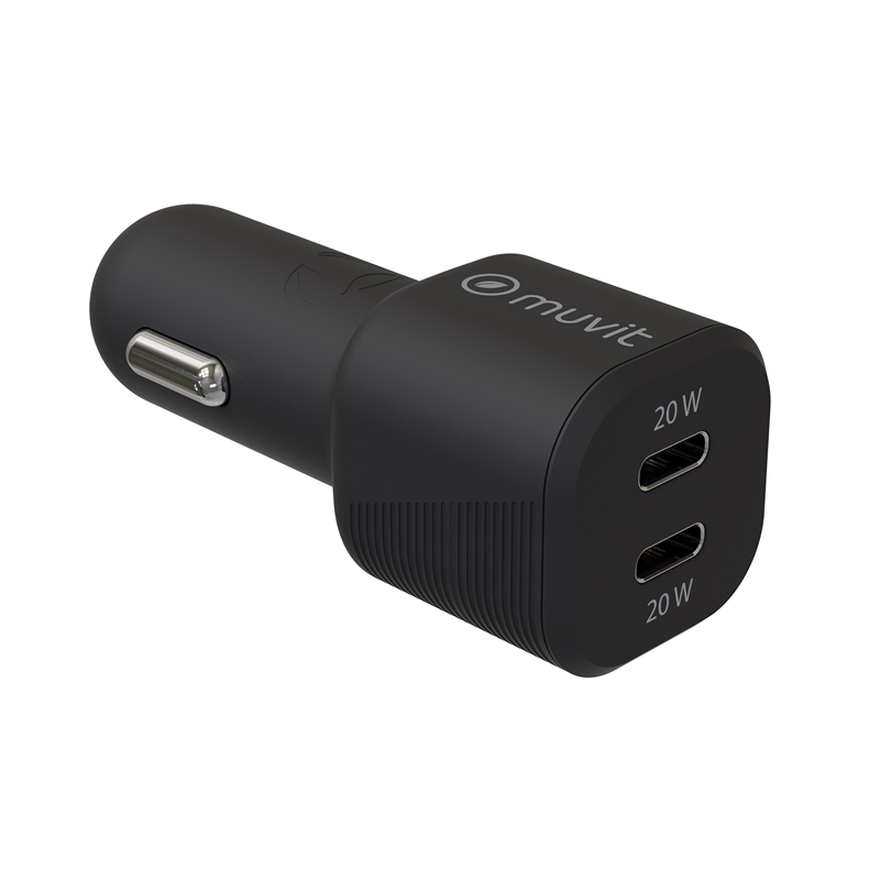 muvit for change cargador coche Tipo C PD 20W+Tipo C PD 20W negro