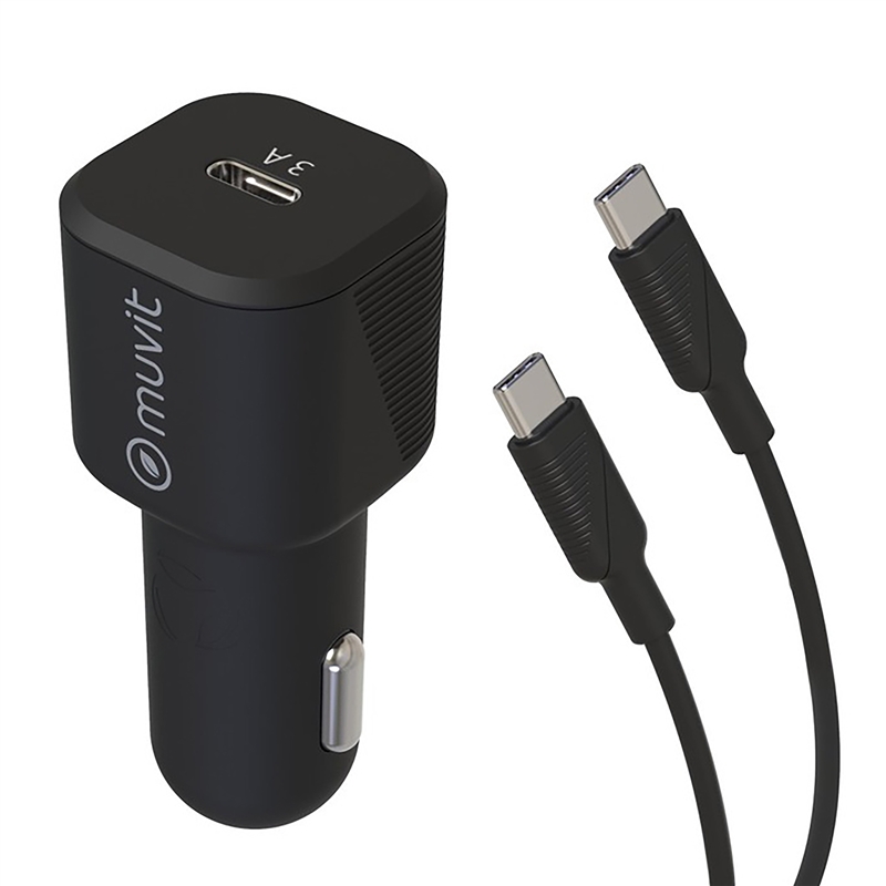 muvit for change pack cargador coche Tipo C PD 20W + cable tipo C a tipo C 3A 1m negro