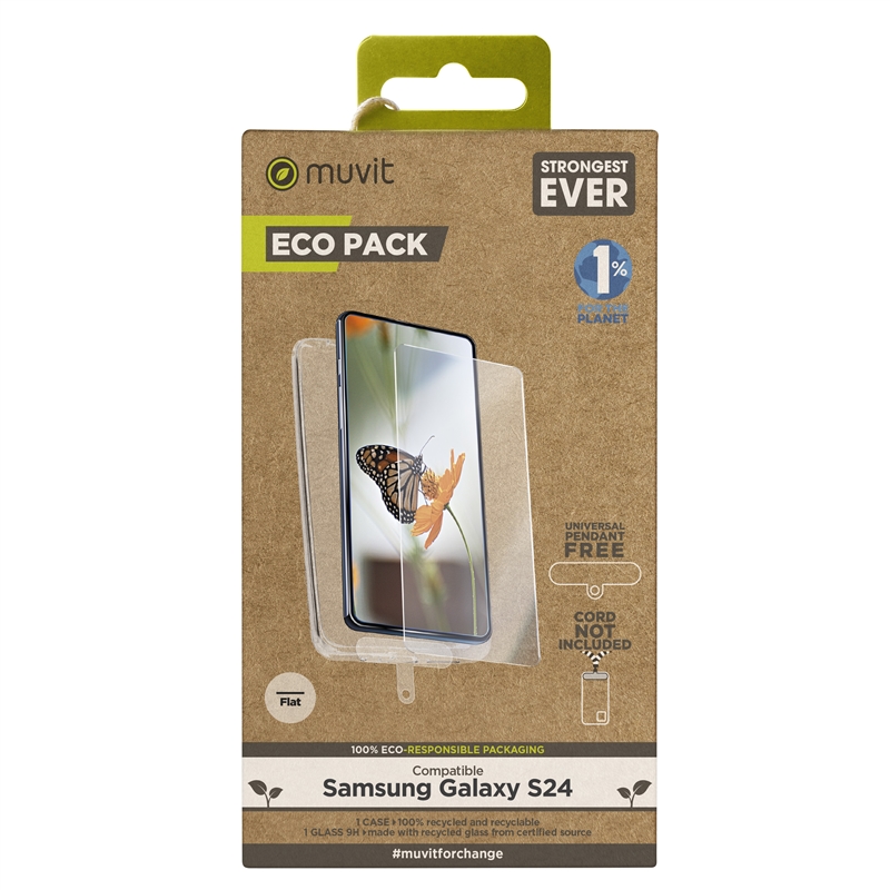 muvit for change funda compatible con Samsung Galaxy S24 + protector de pantalla vidrio templado plano