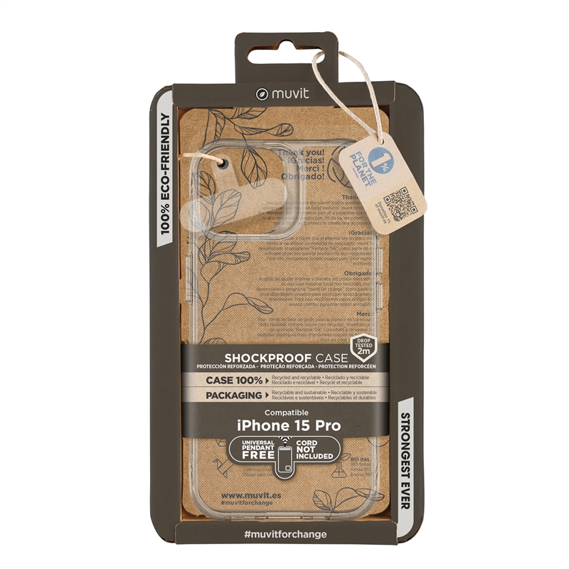 muvit for change funda shockproof 2m compatible con Apple iPhone 15 Pro transparente
