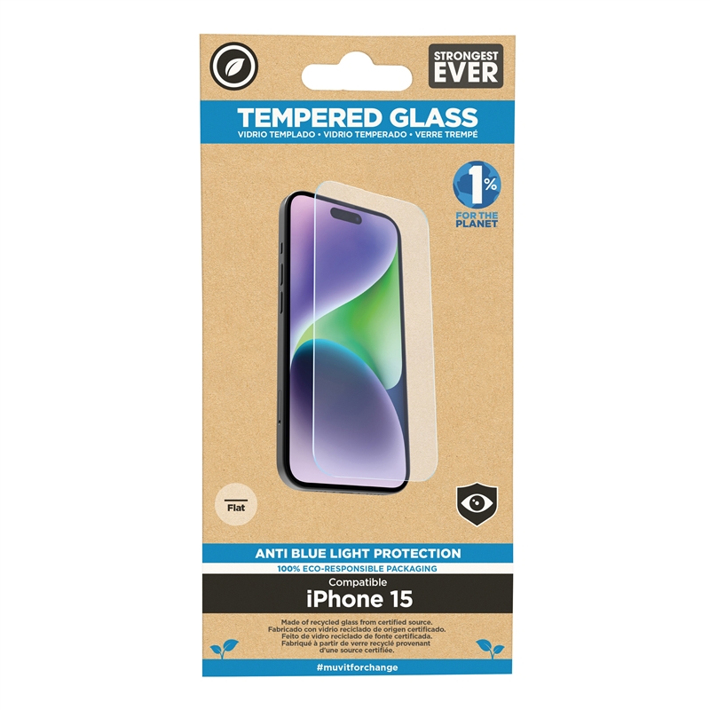 muvit for change protector pantalla anti-blue light compatible con Apple iPhone 15 vidrio templado plano