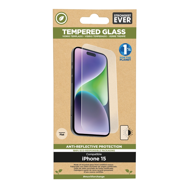 muvit for change protector pantalla  anti-reflejo compatible con Apple iPhone 15 vidrio templado plano