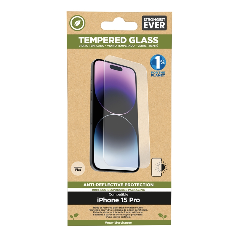 muvit for change protector pantalla anti-reflejo compatible con Apple iPhone 15 Pro vidrio templado plano