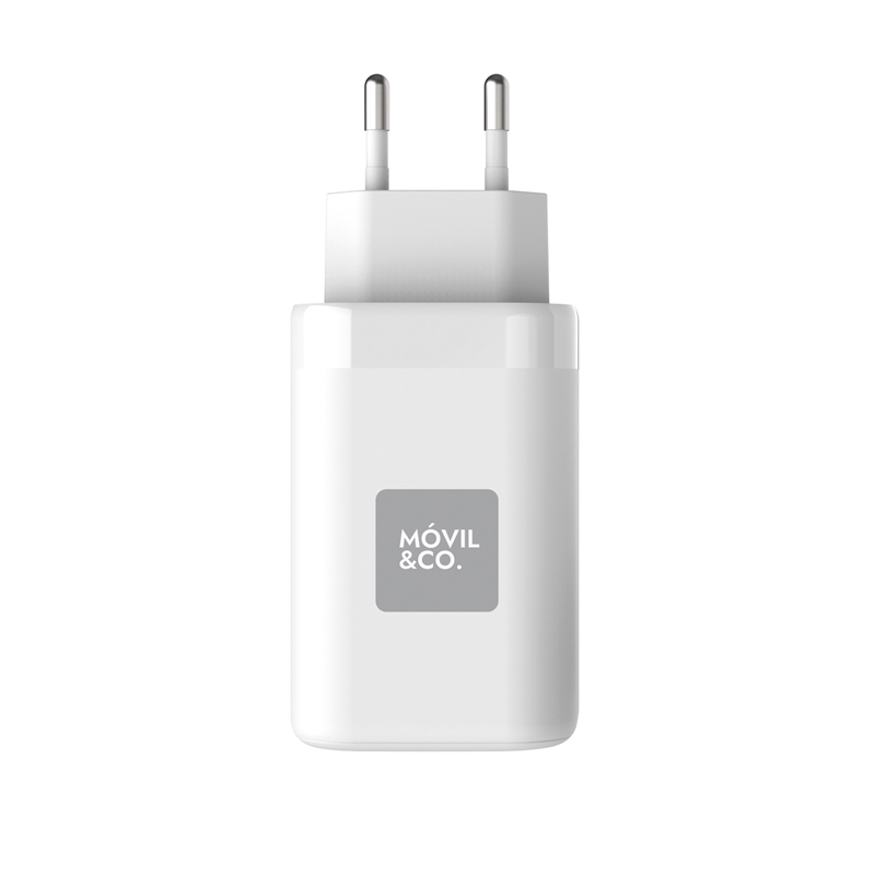 Movil&Co pack cargador de pared GaN USB-A 3A + 2* USB-C 65W + Cable Tipo C a C 3A 1,2m con indicador led blanco by muvit