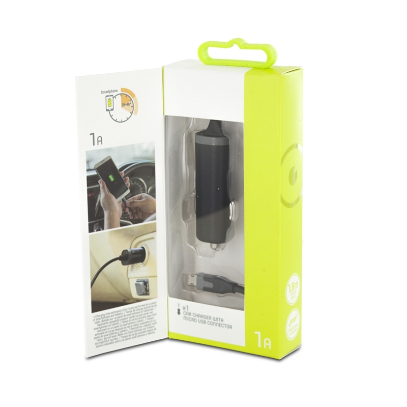 muvit cargador coche Micro USB 1A reversible cable rizado 1,8m negro