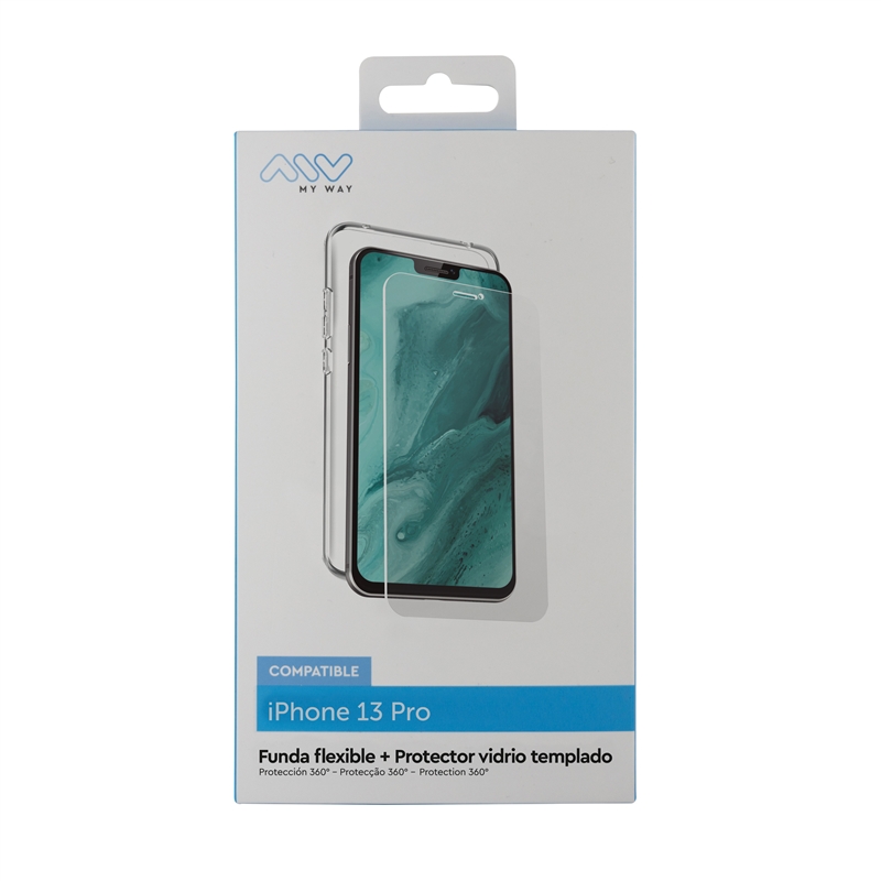 myway funda compatible con Apple iPhone 13 Pro +  protector pantalla vidrio templado plano