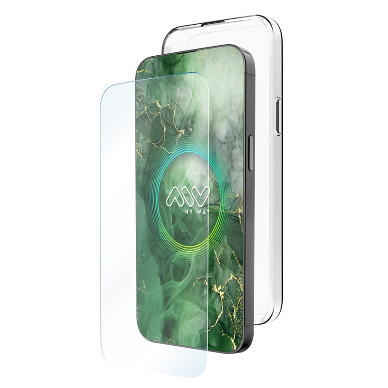 myway funda compatible con Apple iPhone 16 Plus + protector pantalla vidrio templado plano