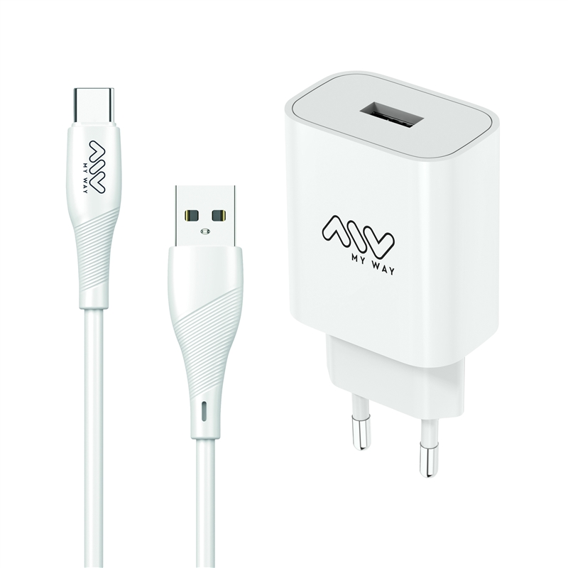 myway pack cargador de pared USB 15W + cable USB C 1,2m blanco