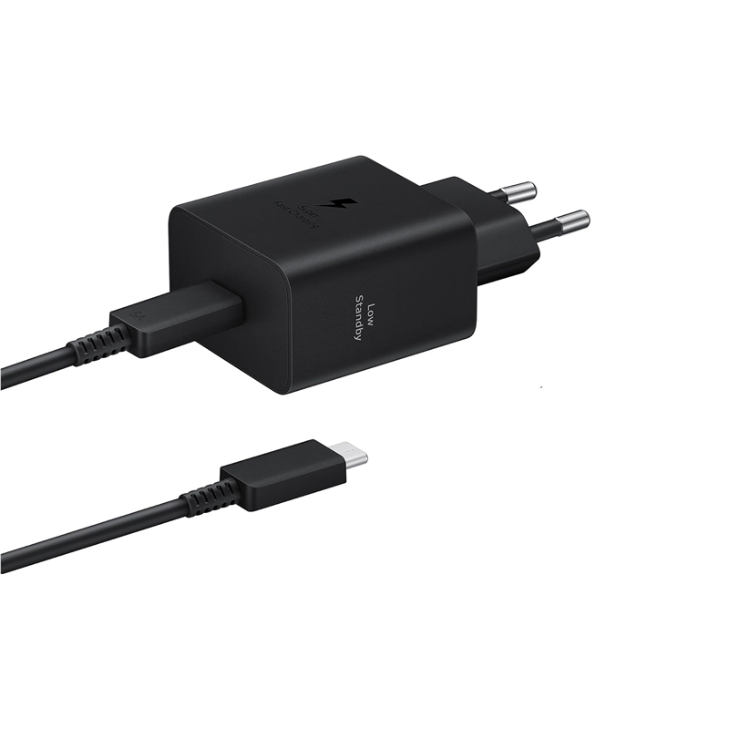 Samsung Cargador de pared Tipo C 45W negro + cable tipo C a tipo C