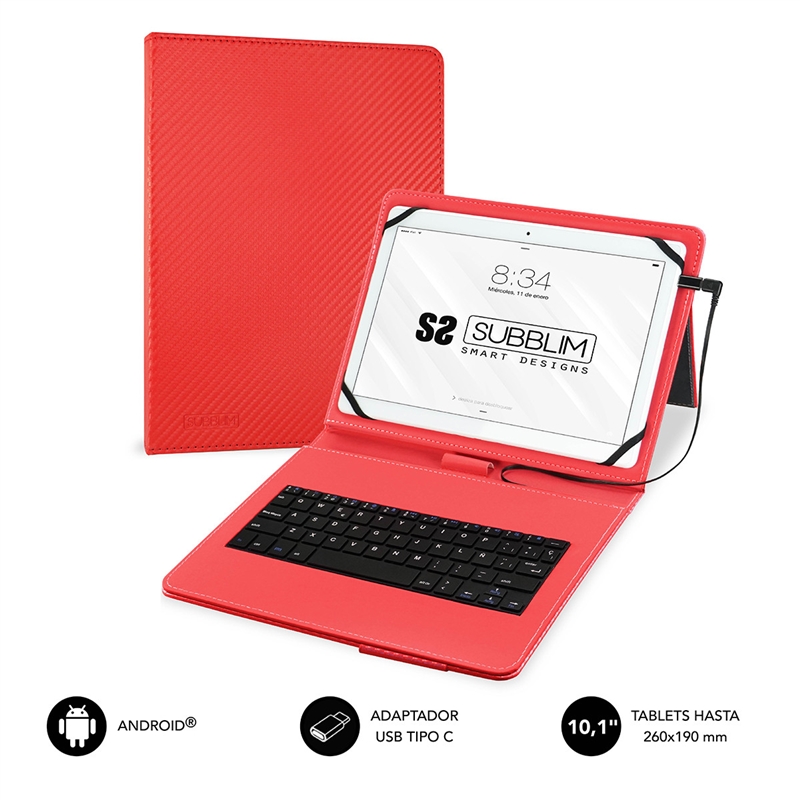 Subblim Keytab Pro USB funda tablet con teclado de 9,6" a 101" roja