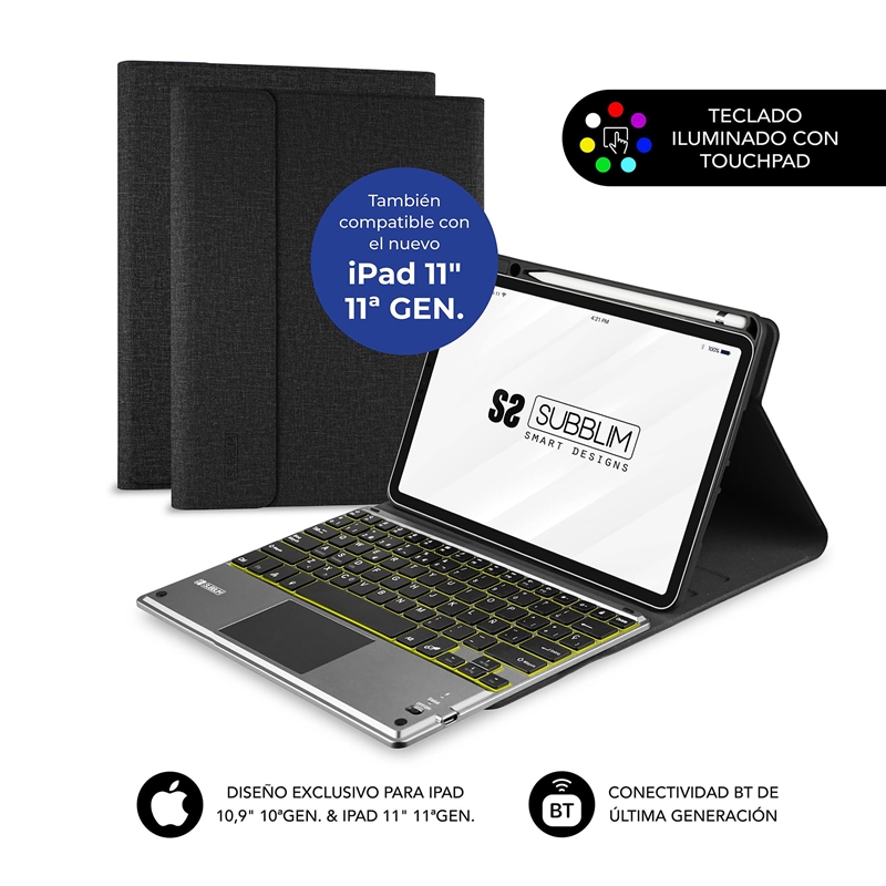 Subblim Keytab Pro Bluetooth funda tablet con teclado para Apple iPad 10,9"/11" 10a/11a negra