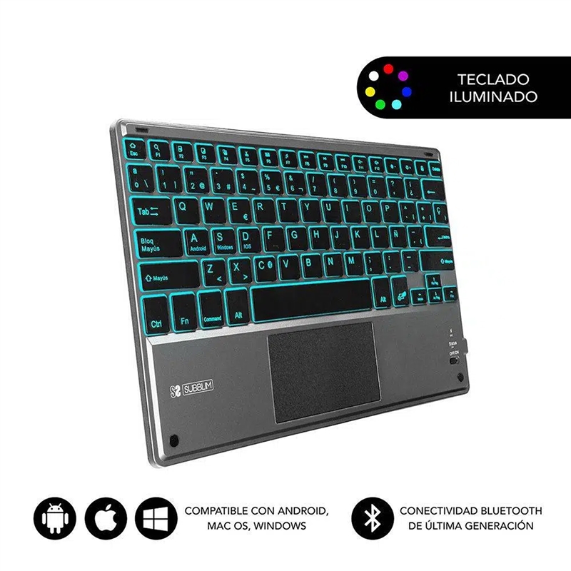 Subblim Smart Backlit teclado Bluetooth teclas iluminadas con touch pad gris