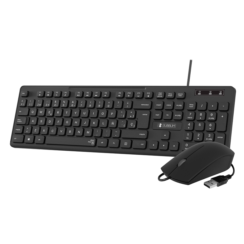 Subblim Combo teclado business slim + ratón silencioso con cable USB negro