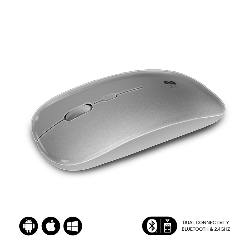 Subblim ratón óptico inalámbrico 2,4G y bluetooth dual flat plateado